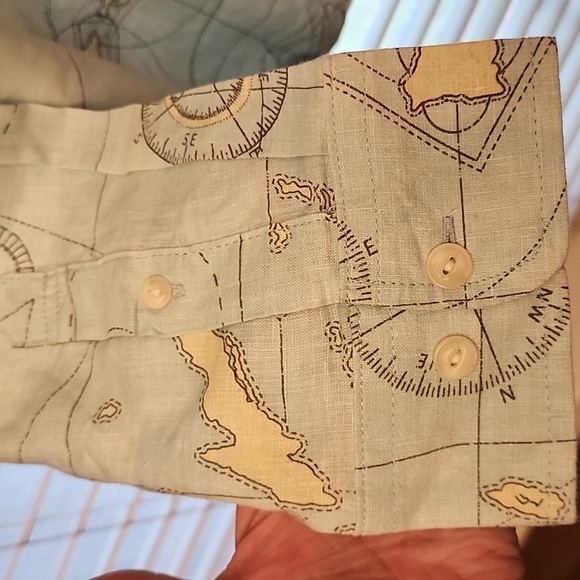 NWT Lands End Traditional Fit Lt Blue Radiance Map Print Linen Men's XL - Picture 2 of 11